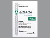 Lokelma: This is a Powder In Packet imprinted with nothing on the front, nothing on the back.