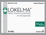 Lokelma: This is a Powder In Packet imprinted with nothing on the front, nothing on the back.