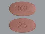 Movantik: This is a mauve oval Tablet imprinted with nGL on the front, 25 on the back, and is manufactured by VALINOR/AVERITA.