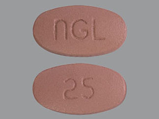 This is a Tablet imprinted with nGL on the front, 25 on the back.