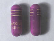Nexium Rx: Esto es un Cápsula LP amethyst oblongo imprimido con NEXIUM  40mg en la parte delantera, nada en la parte posterior, y es fabricado por ASTRAZENECA.