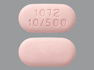 This is a Tablet I And Extend R Biphase 24hr imprinted with 1072 10/500 on the front, nothing on the back.