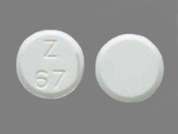 Atenolol: Esto es un Tableta blanco redondo imprimido con Z  67 en la parte delantera, nada en la parte posterior, y es fabricado por ZYDUS PHARMACEU.