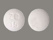 Topiramate: Esto es un Tableta blanco redondo imprimido con ZD  15 en la parte delantera, nada en la parte posterior, y es fabricado por QUALLENT PHARMA.