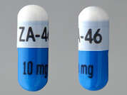 Ramipril: Esto es un Cápsula blanco oblongo imprimido con ZA-46 en la parte delantera, 10 mg en la parte posterior, y es fabricado por ZYDUS PHARMACEU.