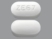 Glipizide-Metformin: This is a Tablet imprinted with ZE67 on the front, nothing on the back.