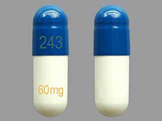 Esto es un Cápsula Dr imprimido con 243 en la parte delantera, 60 mg en la parte posterior, y es fabricado por None.