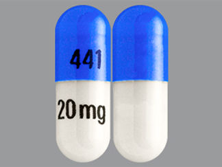This is a Capsule Dr imprinted with 441 on the front, 20 mg on the back.