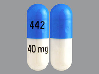 Esto es un Cápsula Dr imprimido con 442 en la parte delantera, 40 mg en la parte posterior, y es fabricado por None.
