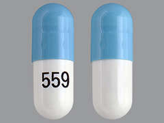 This is a white oblong Capsule imprinted with 559 on the front, nothing on the back, and is manufactured by MAJOR PHARMACEU.