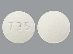 This is a white round Tablet imprinted with 735 on the front, nothing on the back, and is manufactured by VIONA PHARMACEU.