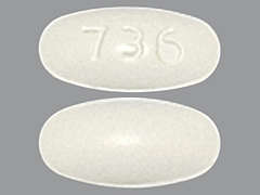 This is a white oval Tablet imprinted with 736 on the front, nothing on the back, and is manufactured by VIONA PHARMACEU.