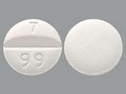 Labetalol Hcl: This is a white round Tablet imprinted with 7  99 on the front, nothing on the back, and is manufactured by BLUEPOINT LABOR.