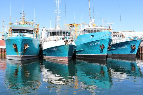 File image: Three commercial fishing vessels moored at a working waterfront harbor