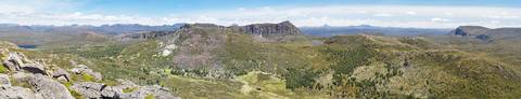 File image: Panoramic mountain and valley wilderness landscape with sparse trees