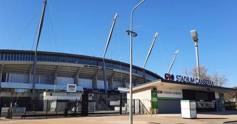 GIO Stadium Canberra exterior with modern cable-stayed roof design and main entrance