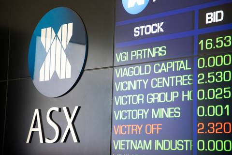 ASX logo and stock ticker display showing live trading prices in green and red text
