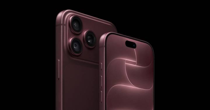 Two burgundy iPhone 18 Pro models displaying triple rear cameras and front design