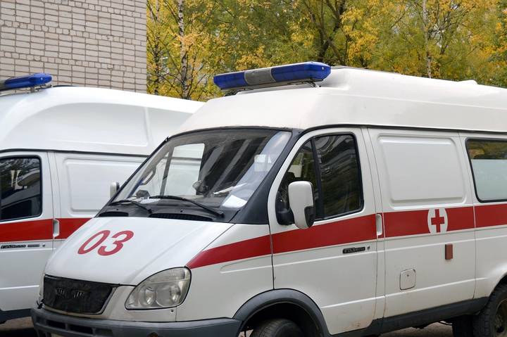 File image: White and red ambulance vehicle with emergency markings and medical cross symbol.