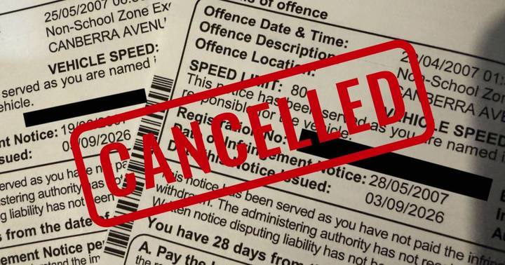 Government speeding fine notices from 2007 with large red CANCELLED stamp overlaid across documents