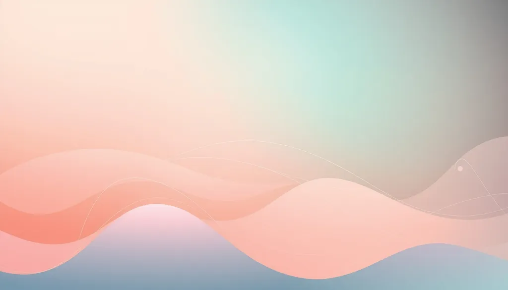 Create a visually appealing website header background featuring a serene gradient transitioning from a soft teal to a warm coral. Overlay this with subtle abstract shapes and lines that evoke a sense of modernity and creativity. In the foreground, incorporate a delicate, semi-transparent white overlay that allows for text to be easily readable. Include faint, stylized geometric patterns to add depth without overshadowing the main content. The overall composition should project a calming, inviting ambiance suitable for a professional yet innovative online presence.