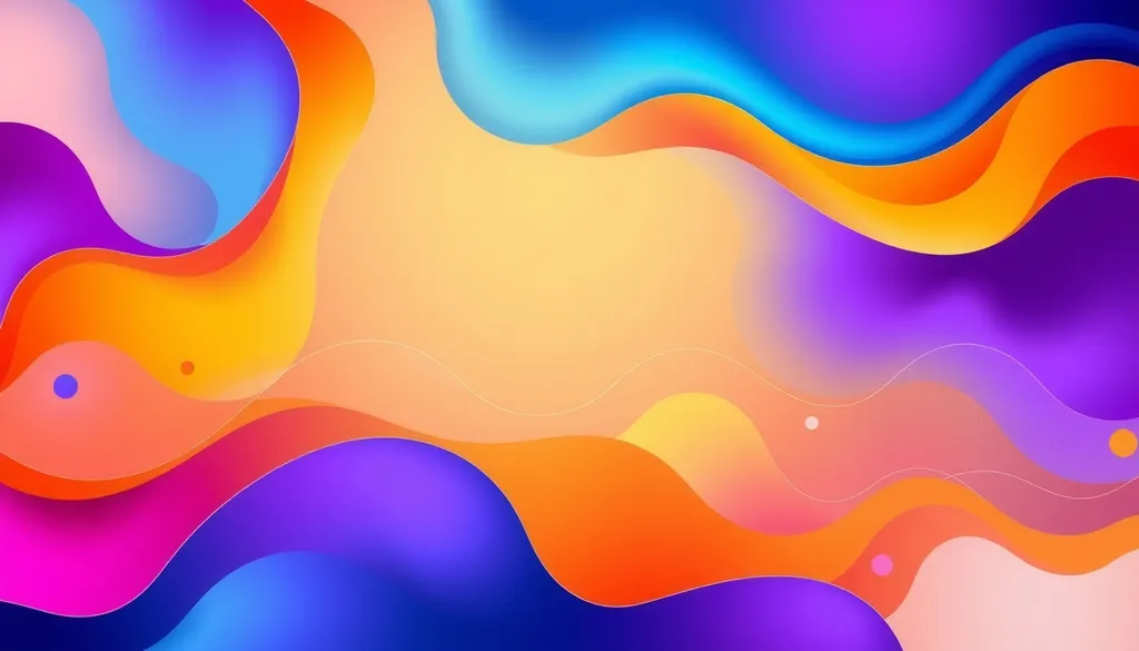 Create a vibrant and modern website mast background that features a seamless blend of abstract geometric shapes and fluid gradients. Incorporate a color palette that transitions from deep blues and purples to bright oranges and yellows, evoking a dynamic and energetic atmosphere. Include subtle textures and patterns to add depth, and make sure to leave ample negative space in the center for text or logo placement. The overall design should be visually captivating while remaining clean and suitable for a variety of random website categories.