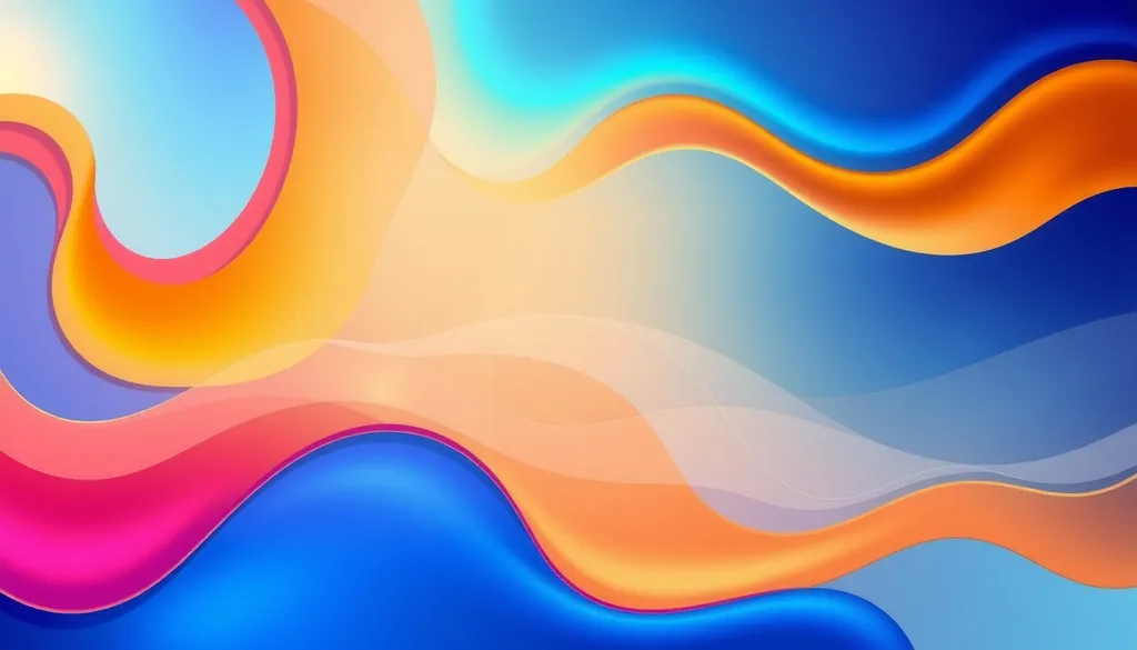 Create a vibrant and engaging website mast background featuring an abstract design with fluid shapes and gradients in shades of blue, orange, and green. Incorporate subtle geometric patterns and a sense of depth, giving it a modern and dynamic feel. The background should be suitable for a tech-related website, providing a professional yet inviting atmosphere, with enough negative space to allow for text and branding elements to be placed over it seamlessly.