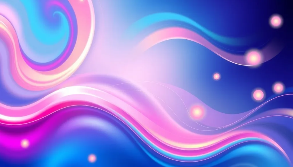 Create a vibrant website mast background featuring an abstract design with swirling, colorful gradients in shades of blue, pink, and gold. Incorporate dynamic geometric shapes and soft, glowing elements that suggest a sense of movement and modernity. The design should evoke a playful yet professional atmosphere suitable for a creative agency's homepage. Ensure there's a subtle texture overlay to add depth, while leaving space for a logo and navigation elements to be clearly visible.