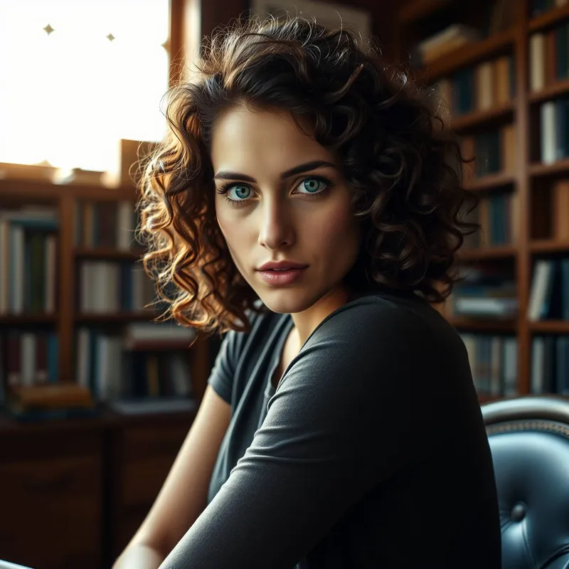 InspirePix | Green eyed woman portrait contemplative wooden office ...