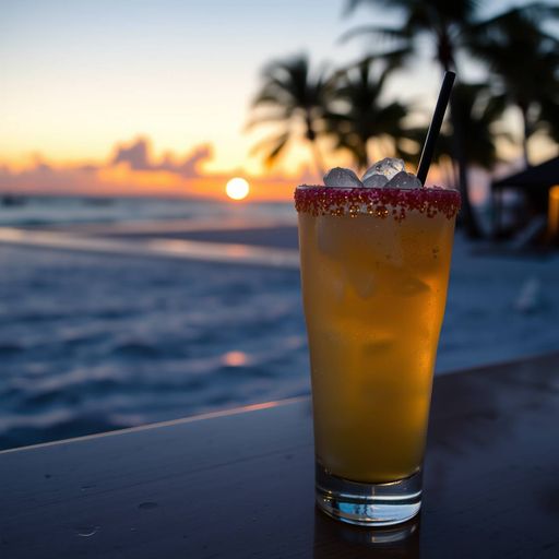 Imageine AI app: A glamorous and refreshing image of a frozen glass rimmed with gold sugar, filled with a frosty mixture of tequila, lime juice, and triple sec, garnished with a salt-rimmed salt