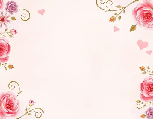 Imageine AI app: A beautifully designed background for a romantic message, featuring soft pastel colors like blush pink and lavender, with delicate watercolor florals such as roses and peonies adorning the corners. The center of the image is left intentionally blank with a subtle, textured paper look, providing ample space for writing. The edges of the background have gentle, swirling patterns of hearts and swirls, adding a whimsical touch, while soft golden accents catch the light, enhancing the overall love theme.