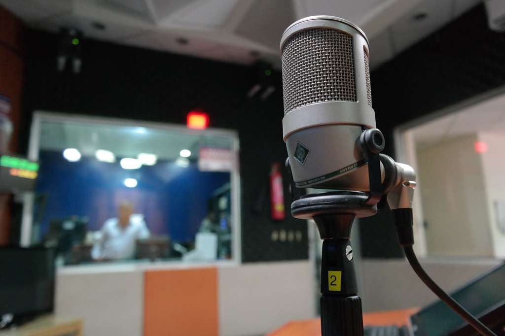 A microphone in a recording studio