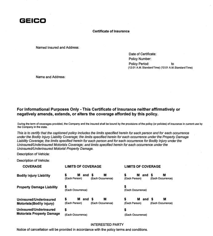 Geico certificate of insurance sample 2.