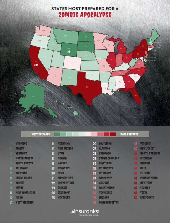 States most prepared for a zombie apocalypse – study by insuranks.com