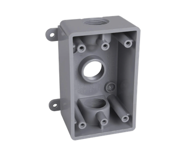Caja Impermeable RACO HUB-PSB-37550-GY - 1 Gang � Profundidad 2" | 3 Salidas Roscadas 1/2" o 3/4" | Color Gris � Uso Industrial