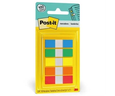 Banderitas Adhesivas Post-it 3M 683-5CF - 1.2 x 4.3 cm � Colores Primarios | Forma Rectangular � 20 Banderitas por Block, 5 Blocks por Set