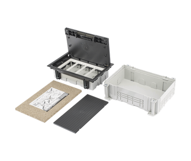Caja de Pavimento Simon SM-CPAV-4 - Instalaci�n para Voz, Datos y Contactos El�ctricos � 4 M�dulos | Profundidad Ajustable 70-100 mm � Incluye Registro