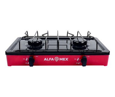 Parrilla de Gas ALFA MEX Serie 300 - 2 Quemadores | 5,500 kJ/h | Sobreponer � V�lvula de Seguridad � Acabado Rojo