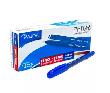 Bol�grafo Azor 301.6810AZ - Tinta de Aceite � Punta Fina 0.7 mm | Color Azul � Caja con 12 Piezas