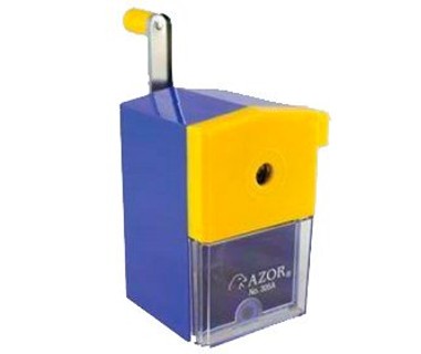 Sacapuntas Azor 305-A - Manual � 1 Orificio para L�pices de 8 mm | Carcasa de Pl�stico Color Azul y Amarillo � Palanca Giratoria y Pinza Superadora