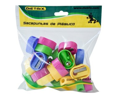 Sacapuntas DIETRIX 9579 - Manual � 1 Orificio | Pl�stico Resistente � Forma Ovalada � Colores Surtidos � Bolsa con 25 Piezas