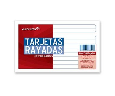 Tarjetas de Estudio Estrella - Tarjeta Bibliogr�fica 3"x5" � Rayado de L�neas | Paquete de 100 Piezas