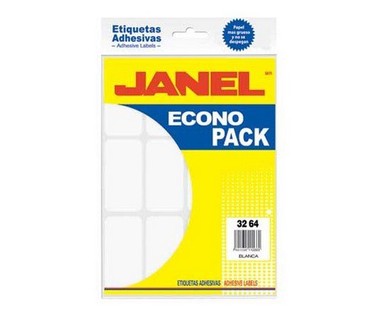Etiquetas Adhesivas Janel 3264 - Identificaci�n Escolar � 32 x 64 mm | Papel Blanco � Econopack