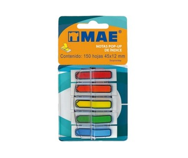 Notas Adhesivas MAE 26003 - 4.5 x 1.2 cm � 5 Colores Ne�n (Rojo, Naranja, Amarillo, Verde, Azul) | Forma Flecha � 150 Hojas por Color con Despachador