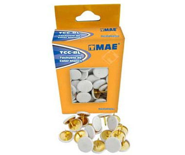 Tachuelas de Cabeza Pl�stica MAE - Cabeza Pl�stica � Uso en Madera | Color Blanco � Punta de PVC � Caja de 100 Unidades