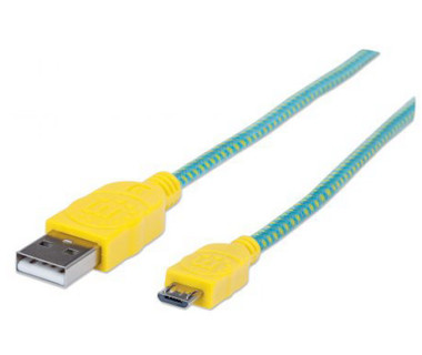 Cable Manhattan USB V2.0 a-micro B - 1m - Textil - Turquesa/Amarillo