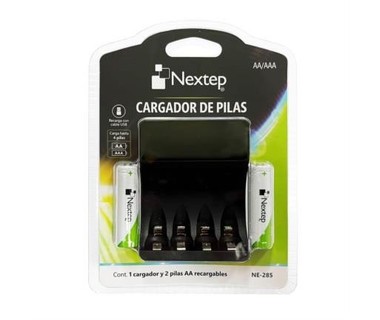 Cargador de Pilas Nextep NE-285 - AA/AAA � Carga Inteligente | Tecnolog�a NiMH � Incluye 2 Pilas AA