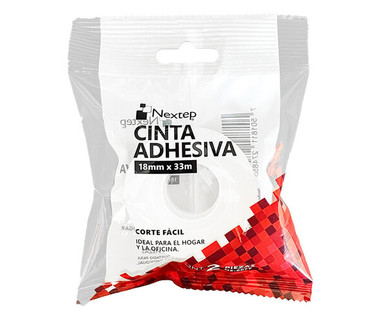 Cinta Adhesiva Nextep NE-607T - Uso General de Corte F�cil � Polipropileno Blanco | 18 mm de Ancho � 33 metros de Longitud - Paquete con 2 Piezas