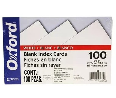 Tarjetas de Estudio Oxford - Tarjeta �ndice Blanco (5 x 8") � Papel 7.5 pt con 10% fibras recicladas | Paquete de 100 Piezas