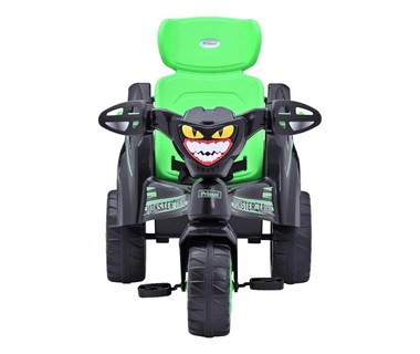 Triciclo Prinsel 1360 Super Trike Monster 2 en 1 - Para Ni�os � Pl�stico Resistente y Colorido | Funciones Interactivas y Manubrio de Empuje � Seguridad con Cintur�n y Freno